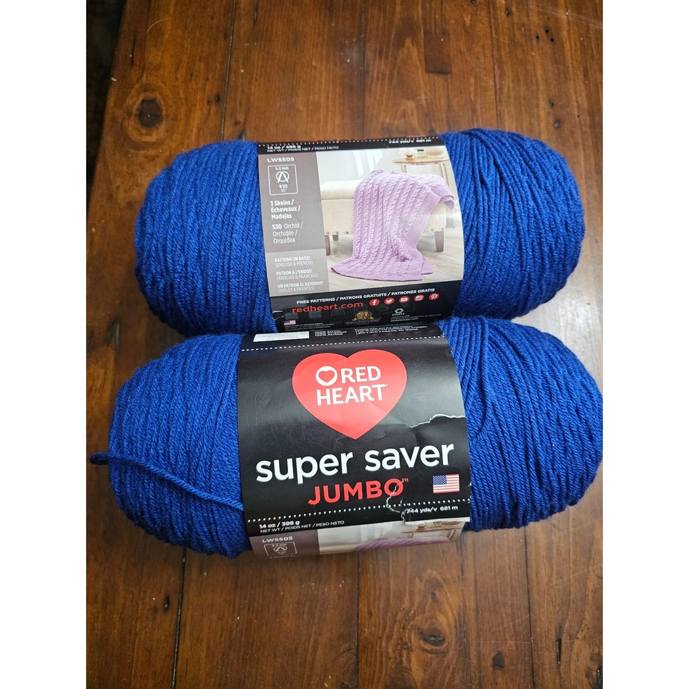 2 Red Heart Super Saver Jumbo Yarn Royal Blue 14oz 744yd Medium 4 E302C‎ 0385